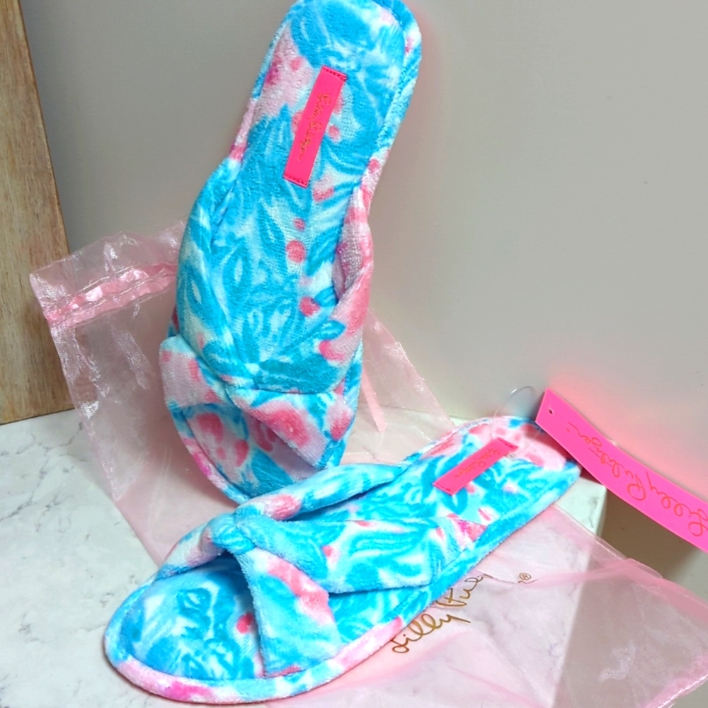 NWT Lilly Pulitzer Printer Terry Velour Pool Slipper Flip Flops Sandals Size 7/8